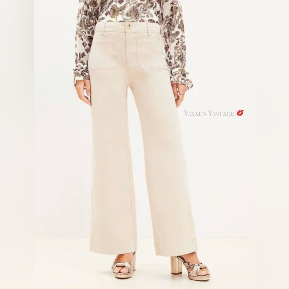 LOFT Cream Wide Leg Cropped Pants